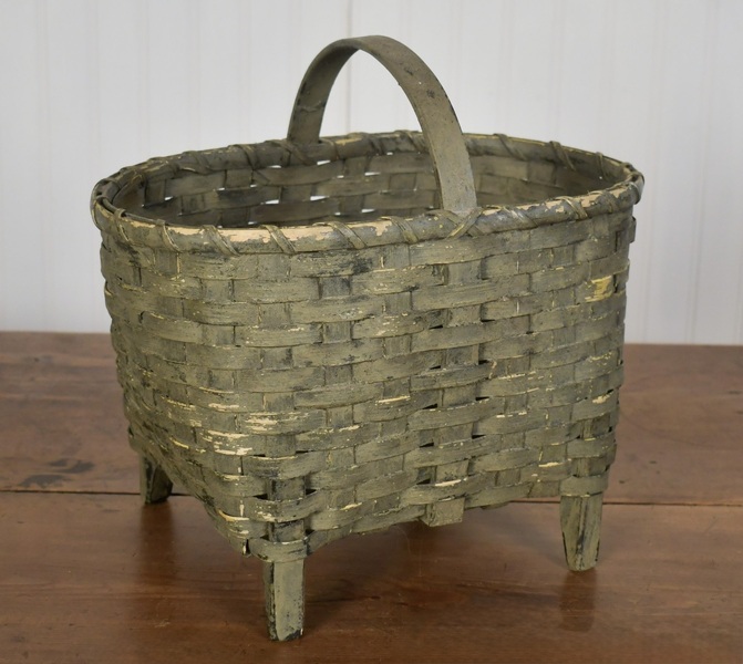 Footed Green Painted Basket