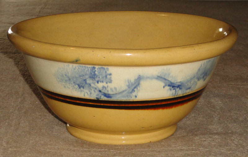 Yelloware Bowl w/ Mocha Band & Blue Seaweed