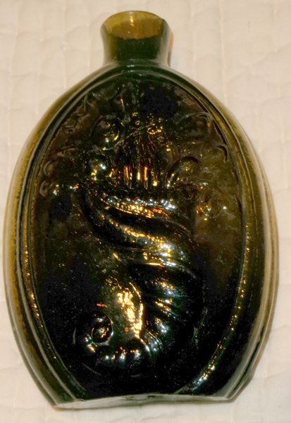 19th C. Olive Green Cornucopia Flask
