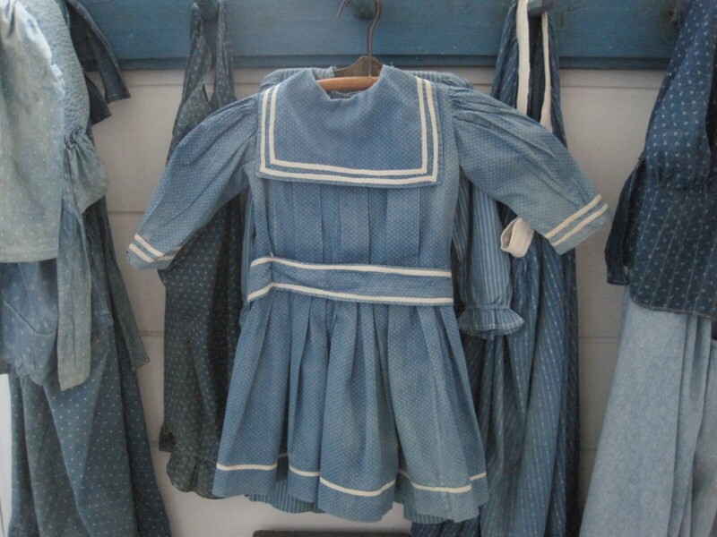 Antique Child's Blue White Calico Fabric  Dress 