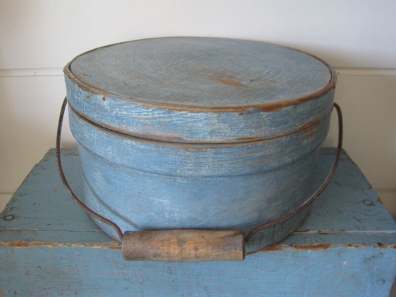 19th Century Orig. Blue Paint  Wood Bail Pantry Bo