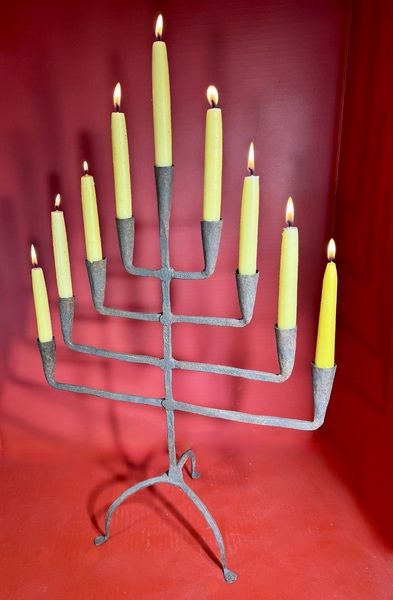 25-094. Hand-Wrought Iron Chanukiah Candelabrum