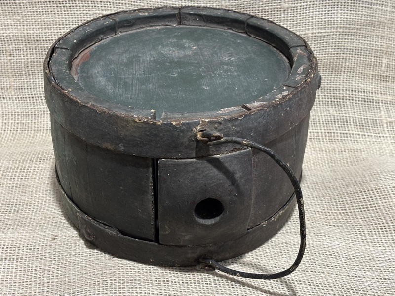 18th C. Painted Canteen with Iron Handle & Bands